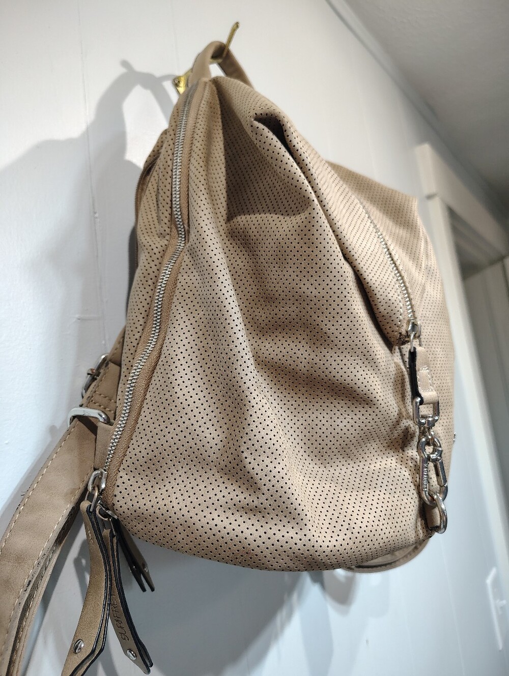 Suri Frey Romy Backpack Purse in Light Beige Large 13x13 Vegan Leather - Picture 3 of 12